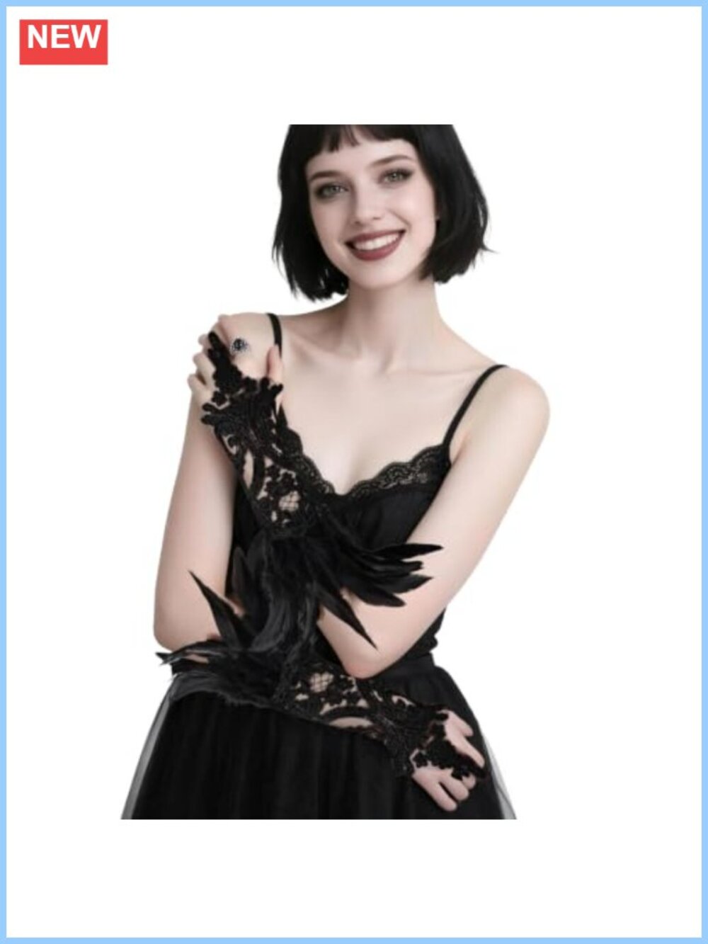 Lace Natural Feather Gloves Wrist Cuffs Swan Wings Cosplay Costume Pair